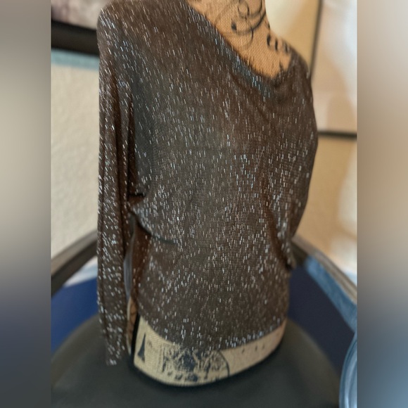 Gigi Modal ALIOCHA SPARKLE LIGHT KNIT Chocolate 3/4 Sleeve Dressy Top OS - Picture 9 of 15